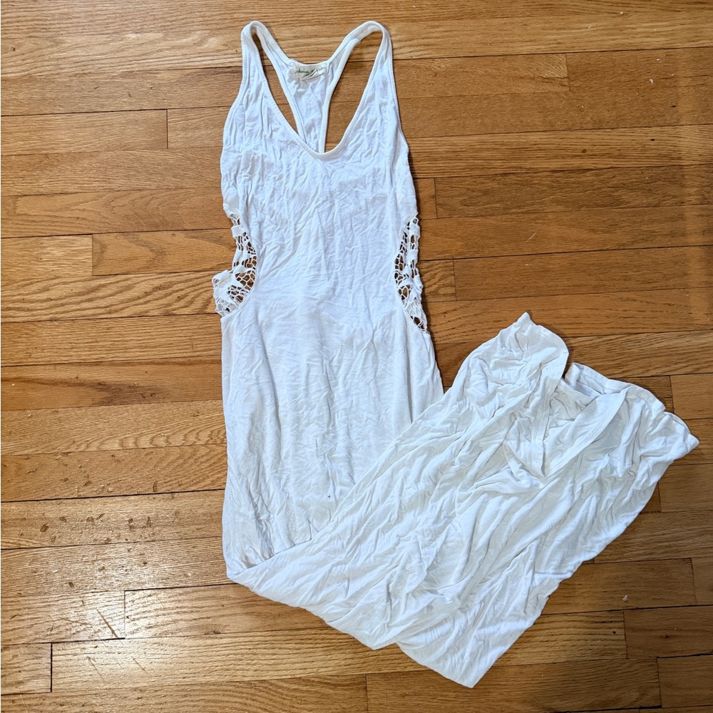 White Maxi Tank Dress With Lace and Cutout Back Women’s Medium
